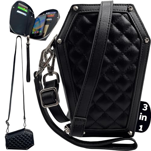 Dark Duchess Coffin Purse Wallet Bag - Goth Gifts For Gothic Vegan Women - Small Black Shoulder Crossbody Purses - Alternative Punk Bags - Cross Body Clutch Wallets - Hand Wristlet Handbags Clutches