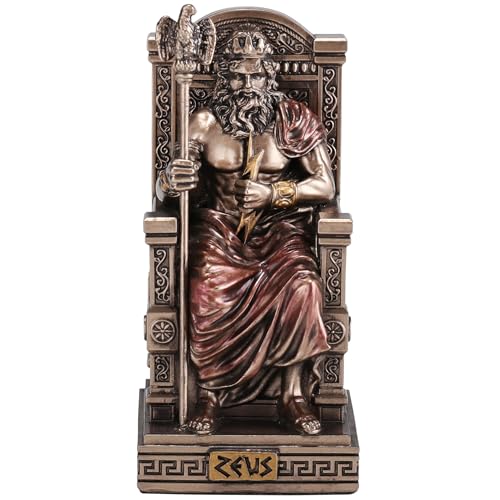 Veronese Design 3 3/8 Inch Zeus Sitting On Throne Holding Thunderbolt Resin Sculpture Painted Bronze Finish Miniature
