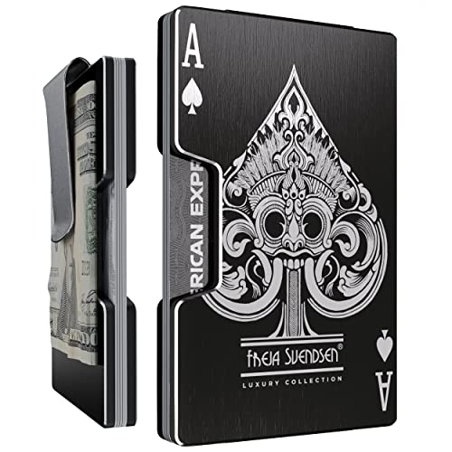 Freja Svendsen Printed Aluminum Wallet for Men - Slim Money Clip & Card Holder with Tactile Selective Varnish. Enhanced RFID Blocking, Compact, Unique & Minimalist Wallets - Ace of Spades