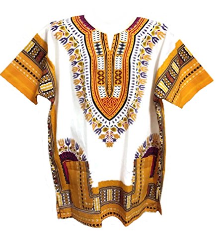 Vipada Handmade Men Dashiki Shirt African Caftan White and Yellow Tribal Festival Hippie Boho 5XL