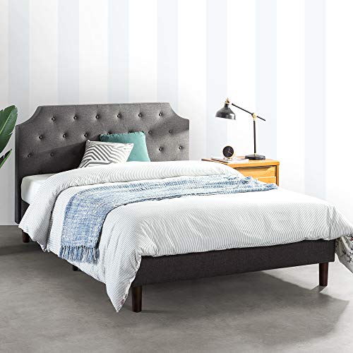 Mellow MAVN Upholstered Platform Bed Modern Tufted Headboard Real Wooden Slats and Legs, Queen, Dark Grey