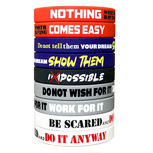 RUANJAI 12 Pack Motivational Wristbands for Men, Women & Teens, 12x8” Silicone Bracelets with Inspirational Quotes, Unisex Adult Design for men, gifts for boys