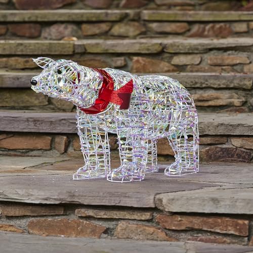 Pre-Lit Iridescent Polar Bear with Scarf | LED Lights Wire Frame Construction | LED Lights are Energy-efficient and Long Lasting