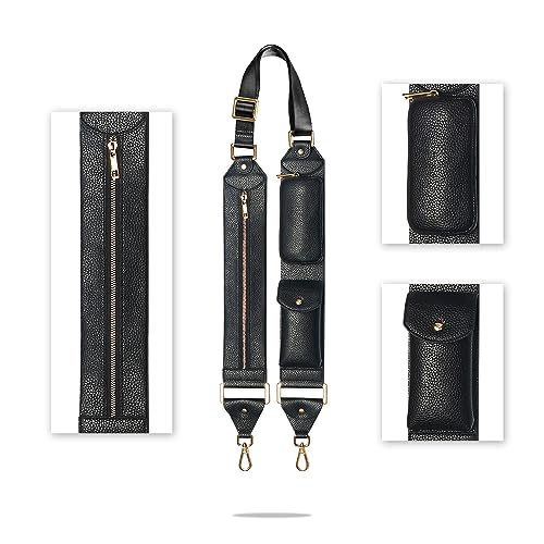 LUCKYCOIN Shoulder Strap Replacement,Bag Strap Replacement Crossbody with Storage Space, Leather Versatility Crossbody Strap Replacement for Handbag, Purse Strap Replacement Crossbody Black