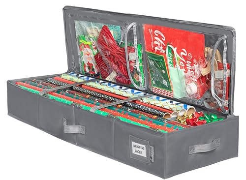 Wrapping Paper Storage Container - Fits up to 27 Rolls 1 3/8” Diam. Underbed Gift Wrap Organizer Bags, Wrapping Paper Rolls, Ribbon, Bows - Under Bed- Durable Material 600D, Up to 40” Rolls