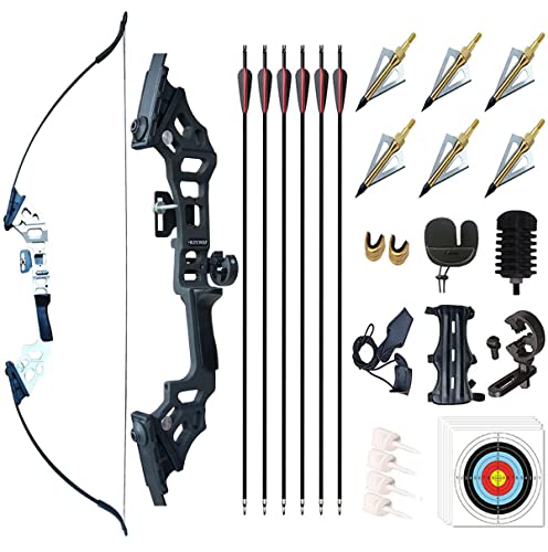 Monleap Archery 51' Takedown Recurve Bow and Arrows Set for Adults Metal Riser Longbow Kit Right Hand Straight Bow for Beginner Hunting Shooting Practice 30 40 50lb (Silver 50lb)