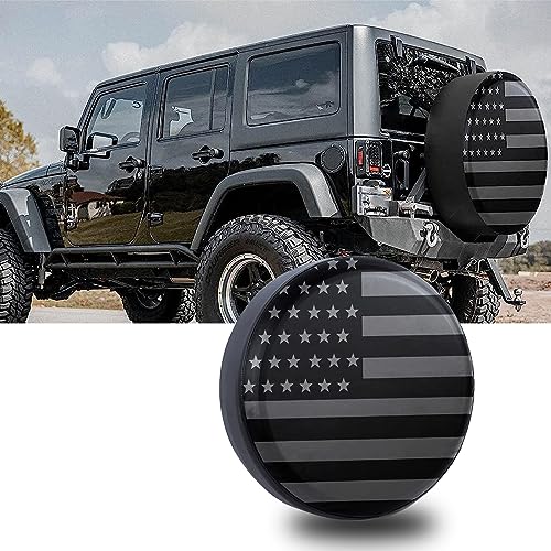 gunhunt 1 PC American Flag Pattern Tire Cover, 15' Car PVC Spare Tire Cover, Spare Tire Waterproof Protective Cover, Applicable to Most Cars, Trucks, SUVs, Trailers (Black)