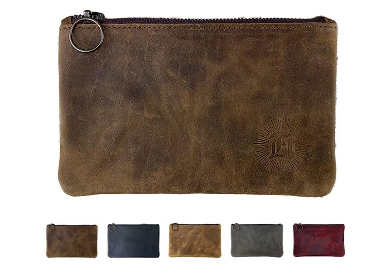 Leather Pouch with Zipper (Whiskey Brown, 7.75' x 5')