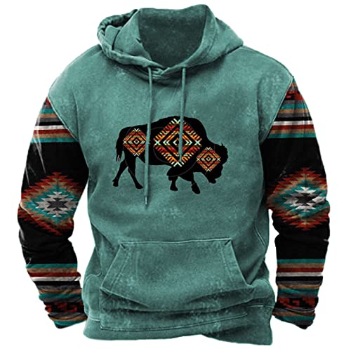 JDHUFEI holiday sweatshirt for men sweatshirts Men's Western Aztec Sweatshirts Tribal Ethnic Print Graphic Hoodies Casual Long Sleeve Pullover Tops with Drawstring