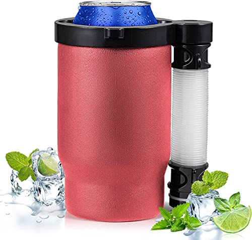 G · PEH Portable Can or Bottle Cooler Cup with 2 Detachable Expandable Hose Funnel Drink Cup with Bottle Opener Keychain Cleaning Brush for Your Perfect Party to Funnel Your Drink and Happy-(RED)