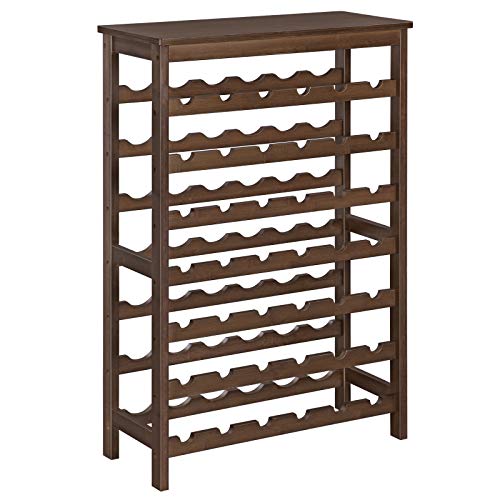SONGMICS 42-Bottle Wine Rack Free Standing Floor, 7-Tier Display Wine Storage Shelves with Table Top, Bamboo Wobble-Free Bottle Holder for Kitchen Bar Dining Room Living Room, Walnut Color UKWR27WL