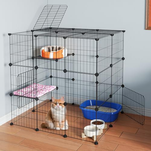 Oneluck 3-Tier Cat Cages,Enclosure DIY Cat Playpen Catio Detachable Metal Wire Kennels Cats Crate Large Extra Exercise Place Ideal for 1 Cat,35.4 Inches