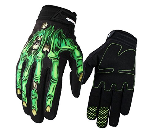 Herebuy8 Full Finger Breathable Skeleton Pattern Cycling Motorcycle Gloves Bike Gloves Bicycle Gloves Biking Gloves for Men/Women with Shock-absorbing Gel Pad (Green, XL)