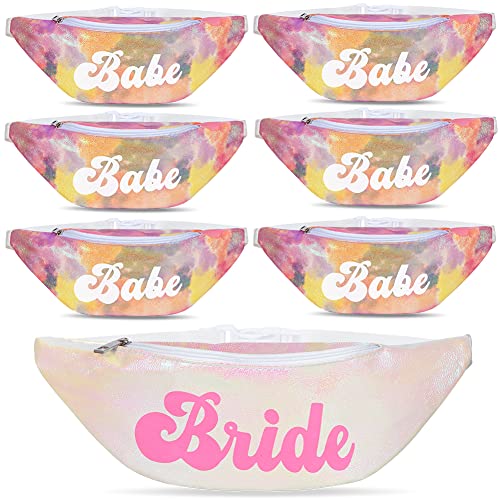 7pcs Bachelorette Fanny Pack Set, Bride Fanny Pack/Babe Fanny Pack/Holographic Fanny Pack/Bridal Shower Bridesmaid Favors, Bride Tribe Fanny Sport Waistbag Bride