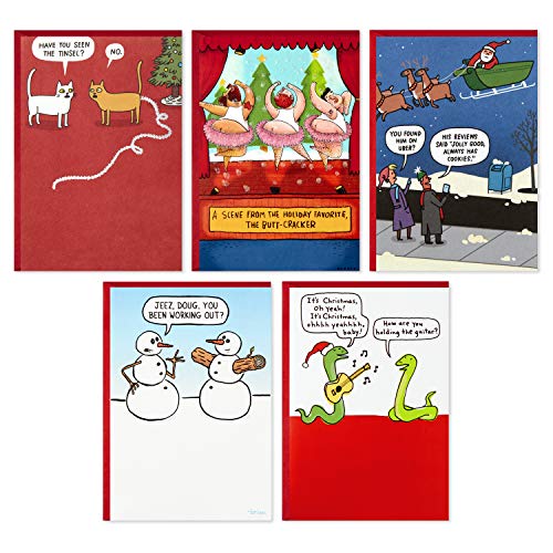Hallmark Shoebox Funny Christmas Assortment, 5 Cards with Envelopes (Cats, Snowmen, Santa)