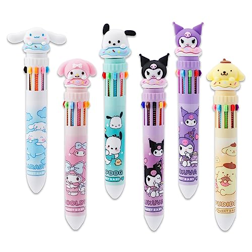 G-Ahora 6pcs Cartoon 10-in-1 Multicolor Ballpoint Pen Cute 10-Color Retractable Ballpoint Pens for Office School Supplies Students Children Gift (Pen-10 in 1 B)