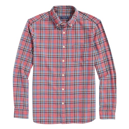 vineyard vines Men's Midweight Twill Plaid Shirt, Rum Runner