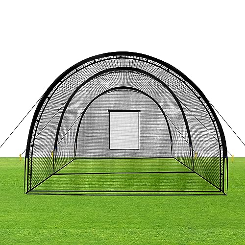 Baseball Batting Cage Net Batting Cages for Backyard Portable Baseball and Softball Batting Cages with Pitching Machine Hole Detachable Door for Hitting Practice 22ftx12ftx8ft Baseball Cage