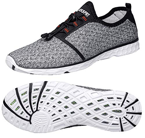 DOUSSPRT Men's Water Shoes Quick Drying Sports Aqua Shoes GreyWhite Size 12