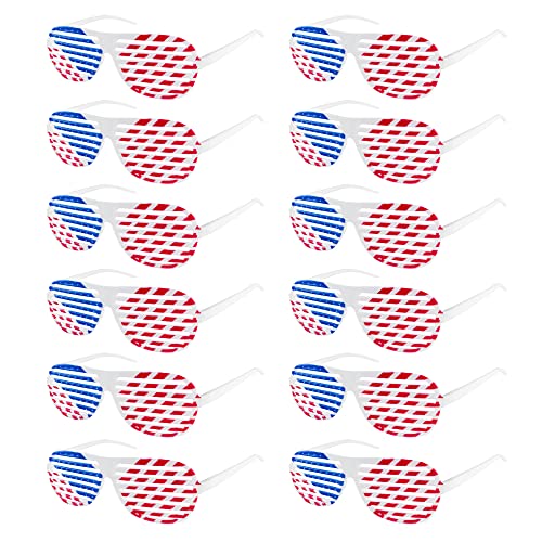 American Flag USA Patriotic Design Plastic Shutter Glasses Shades Sunglasses Eyewear for Party Props, Decoration (12 Pairs)