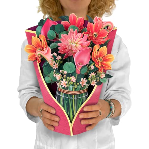 Freshcut Paper Pop Up Cards, Dear Dahlia, 12 Inch Life Sized Forever Flower Bouquet 3D Popup Greeting Cards, Mother's Day Gifts, Birthday Gift Cards, Gifts for Her with Note Card & Envelope