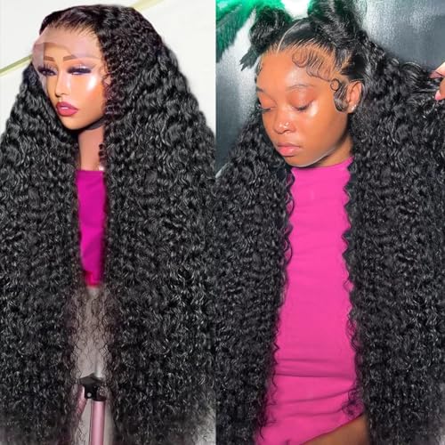 Showme 5x5 HD Lace Closure Glueless Wigs Human Hair Pre Plucked Brazilian Virgin Deep Wave Lace Front Wigs Human Hair 180% Density Closure Wig with Elastic Band Natural Hairline