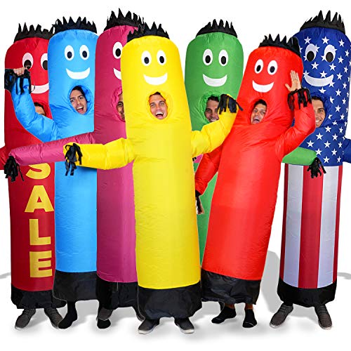 LookOurWay Air Dancers Inflatable Tube Man Costume - Wacky Waving Inflatable Tube Guy Blow Up Halloween Costume - Adult Size - Red