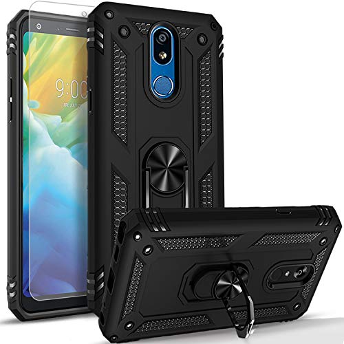 LG Journey LTE Phone Cases (L322DL), with [Tempered Glass Protector Included] STARSHOP Military Grade Shockproof Metal Ring stand Drop Protection Phone Cover - Black