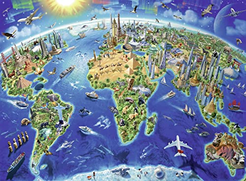 Ravensburger -World Landmarks Map - 300 Piece Jigsaw Puzzle for Kids – Every Piece is Unique, Pieces Fit Together Perfectly