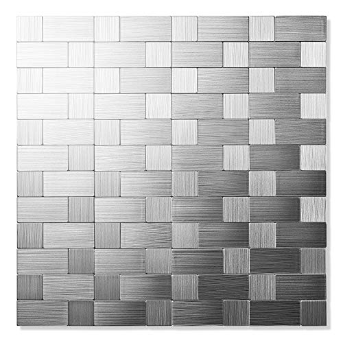 Yipscazo 10-Sheets Peel and Stick Backsplashes for Kitchen, Stick on Backsplash Stainless Steel Metal Tiles for Kitchen Walls (12''x12'')