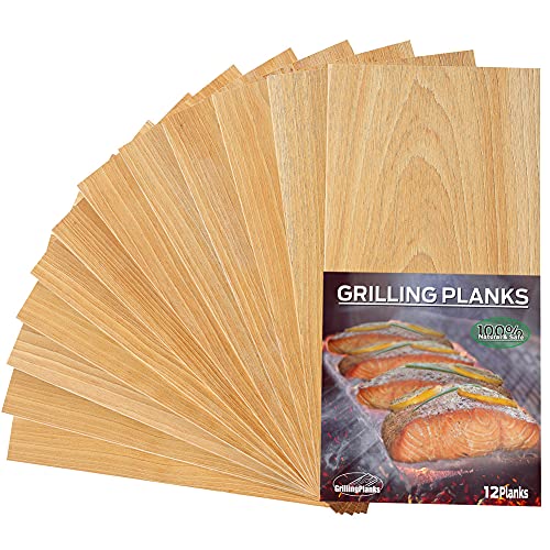 GrillingPlanks 12 Pack Cedar Planks for Grilling Salmon, Fish, Meat and Veggies. Add Extra Smoke and Flavor,Easy Using, Fast Soaking