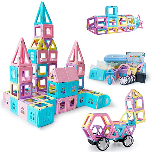MAGBLOCK 102 Piece Magnetic Tiles Toys for 3 4 5 Year Old Girls Boys, Castle Magnet Toy Building Block for Kids Toddlers, Magnetic Blocks Montessori STEM Toys for Toddler Girls Gifts