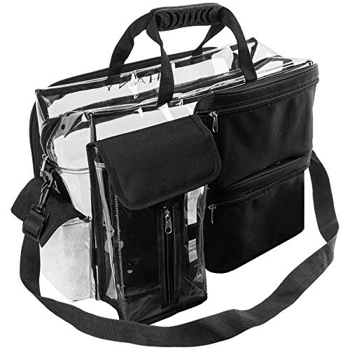 SHANY Travel Makeup Artist Bag with Removable Compartments – Clear Tote bag with Detachable Pockets – Makeup Organizer - Clear/Black