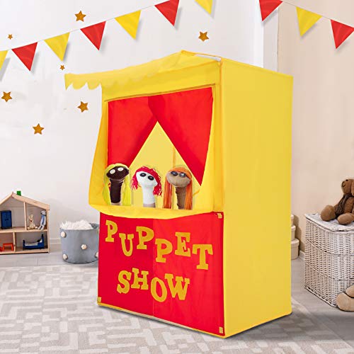 Alvantor Lemonade Stand Puppet Show Theater Pretend Playhouse Play Tent Kids on Stage Doorway Table Top Sets for Toddlers Curtain Fordable Rods Children Dramatic Furniture, 28'X20'X41'H, Yellow,8032