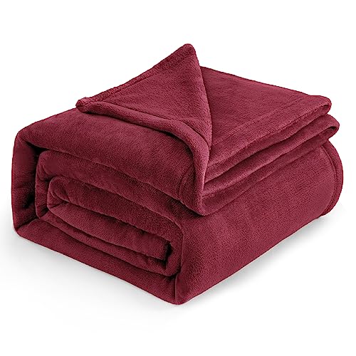 Flannel Fleece Luxury Blanket Red Queen(90'x90') Size Lightweight Cozy Plush Microfiber Solid Blanket by Bedsure