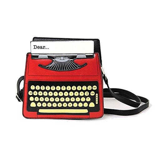 Vintage Typewriter Screen Print Vinyl Satchel Bag Red