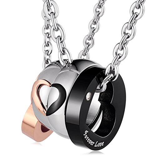 Aienid Couple Necklaces for Women and Men Stainless Steel Forever Love Heart Pendant Matching With Chain