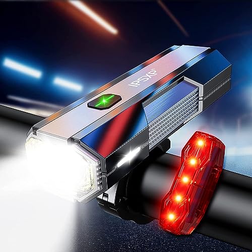 IPSXP Bike Lights,4500 Lumens & IPX6 Waterproof,3000 mAh Headlight Runtime 12+ Hours,Bike Lights for Night Riding,USB Rechargeable Super Bright Headlight and Taillight,5 Modes