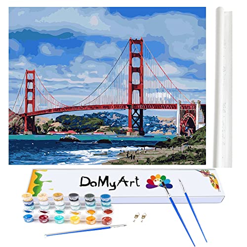 DoMyArt Acrylic Paint by Number Kit On Canvas for Adults Beginner,DIY Adult Crafts Acrylic Art Painting Project - Bridge 16X20 Inch (Golden Gate Bridge)