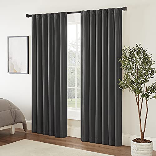 Eclipse Fresno Modern Blackout Thermal Rod Pocket Window Curtain for Bedroom (1 Panel), 52 in x 95 in, Charcoal