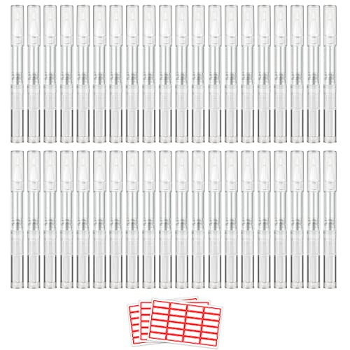 WEBBYBEAR 40 Pieces 3 ml Cuticle Oil Pen, Empty Nail Oil Pen, Transparent Twist Pens with Brush Tip, Cosmetic Lip Gloss Containers Eyelash Growth Liquid Tube, with 3 Stickers