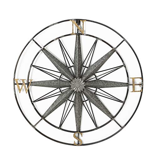 Asense Metal Compass Wall Decor Hanging Wall Art Sculptures Sea Beach Theme Decoration Distressed Design, 27.36 Inch
