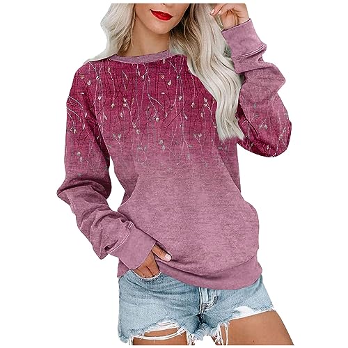 Long Sleeve T Shirt Women Shirts for Women Long Sleeve Shirts for Women Plus Size Crop Tops for Women Going Out Fall Outfits for Women Plus Size Dressy Tops(3-Hot Pink,X-Large)