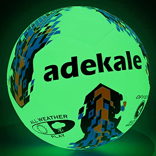 adekale Soccer Balls Size 3/4/5,Glow in The Dark Official Size Soccer Ball,Indoor/Outdoor Light Up Training Ball with Pump and Needls,Street Ball Game for Men