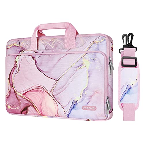 MOSISO 360 Protective Laptop Shoulder Bag Compatible with MacBook Pro 16 inch 2023-2019 M3 A2991 M2 A2780 M1 A2485 A2141/Pro 15 A1398,15-15.6 inch Notebook,Polyester Sleeve with Belt Marble MO-MBH216