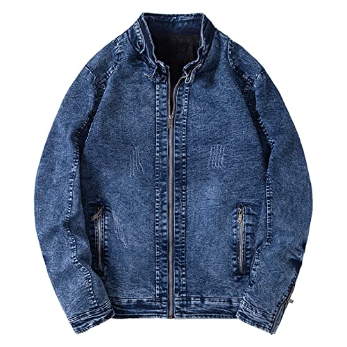 Fall Fashion Jacket for Men Casual Long SLeeve Zip Up Distressed Moto Denim Jackets Plus Size Bomber Outwear Jean Coat