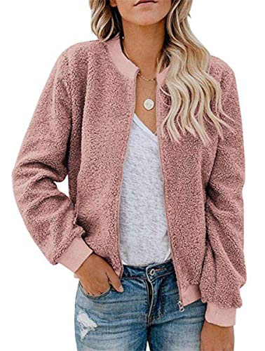 MIROL Women's Sherpa Fleece Jacket Faux Fuzzy Long Sleeve Casual Zip Up Bomber Coat