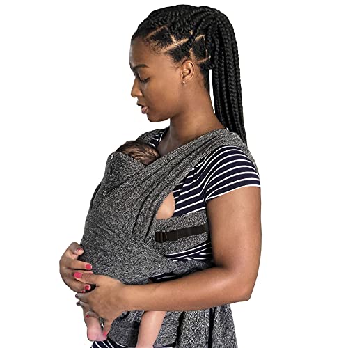 Boppy Baby Carrier- Adjustable ComfyFit, Heathered Gray, Hybrid Wrap with New Arm Straps to Fit More Bodies, 3 Carrying Positions, 0m+ 8-35lbs, Soft Yoga-Inspired Fabric Storage Pouch, Polyester Blend