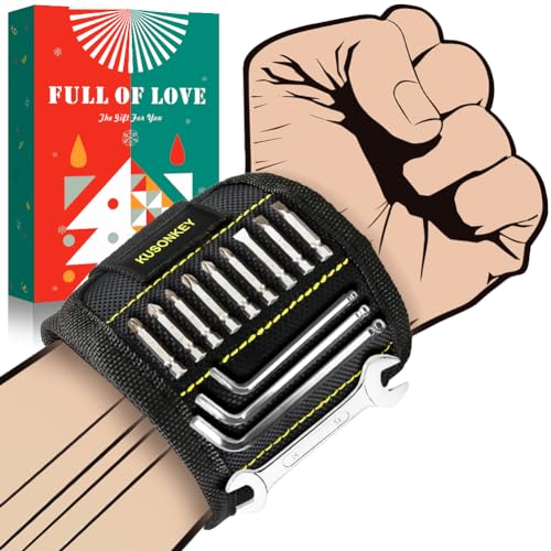Magnetic Wristband Tool Gifts for Men,KUSONKEY Christmas Gifts for Men Who have Everything,Wrist Magnetic Screw Holder with Strong Magnets,Wrist Magnet for Holding Screws Tool for Men,Dad,Electrician