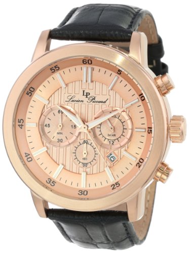Lucien Piccard Men's 12011-RG-09 Monte Viso Chronograph Rose-Gold Tone Textured Dial Leather Band Watch